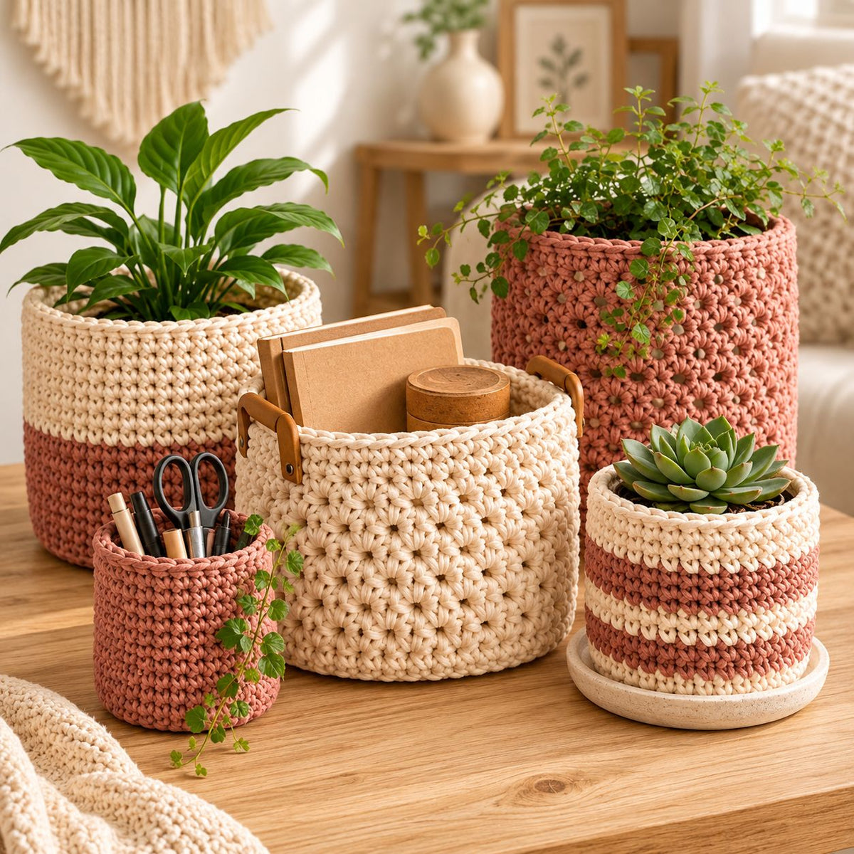 40 crochet home decor patterns bundle pdf | crochet basket, plant pot cozy & hanging planter patterns