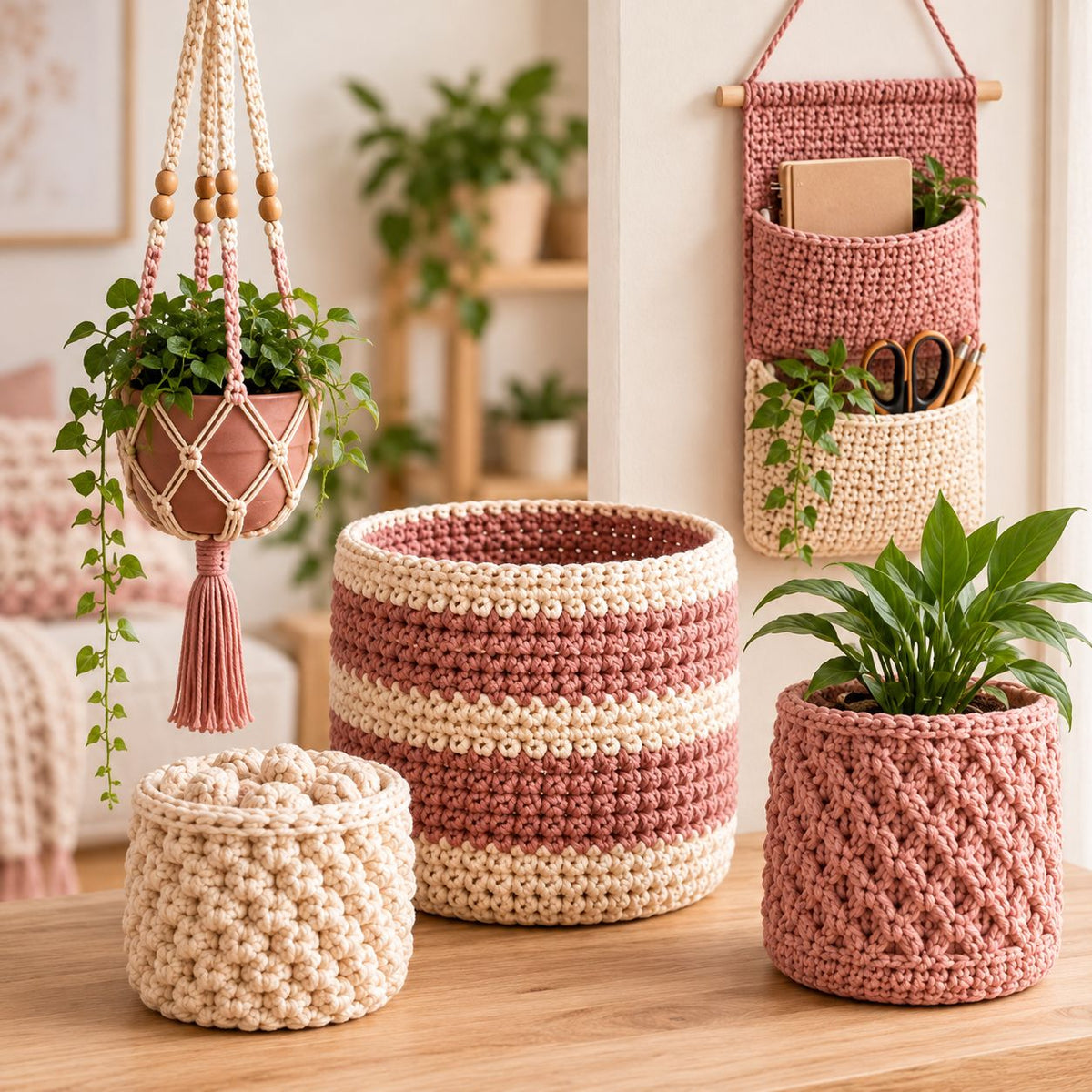 40 crochet home decor patterns bundle pdf | crochet basket, plant pot cozy & hanging planter patterns