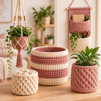 40 crochet home decor patterns bundle pdf | crochet basket, plant pot cozy & hanging planter patterns