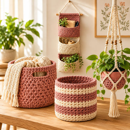 40 crochet home decor patterns bundle pdf | crochet basket, plant pot cozy & hanging planter patterns