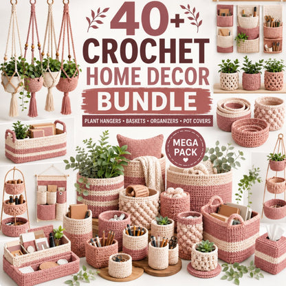 40 crochet home decor patterns bundle pdf | crochet basket, plant pot cozy & hanging planter patterns